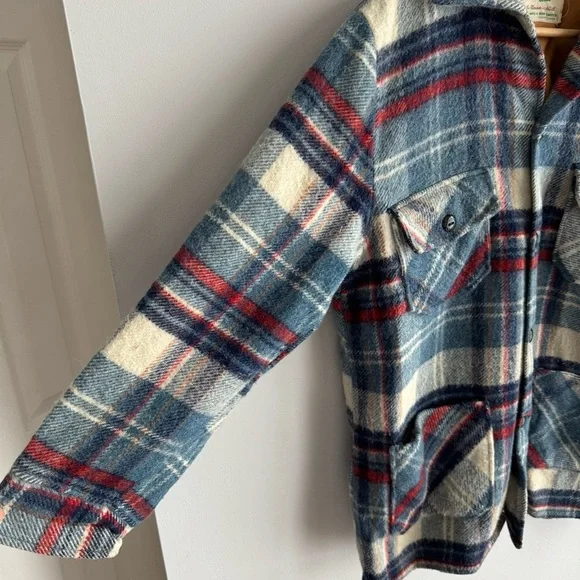 Vintage 60s 70s Caribou Coat Plaid Wool Jacket Shacket Button Up Mens M Womens L - Picture 6 of 14